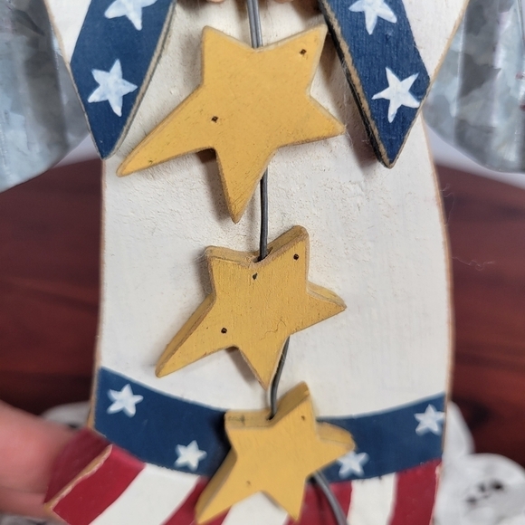 Primitive Wood Angel Figurine American Flag Stars Stars & Stripes Folk Art VTG - Picture 7 of 14